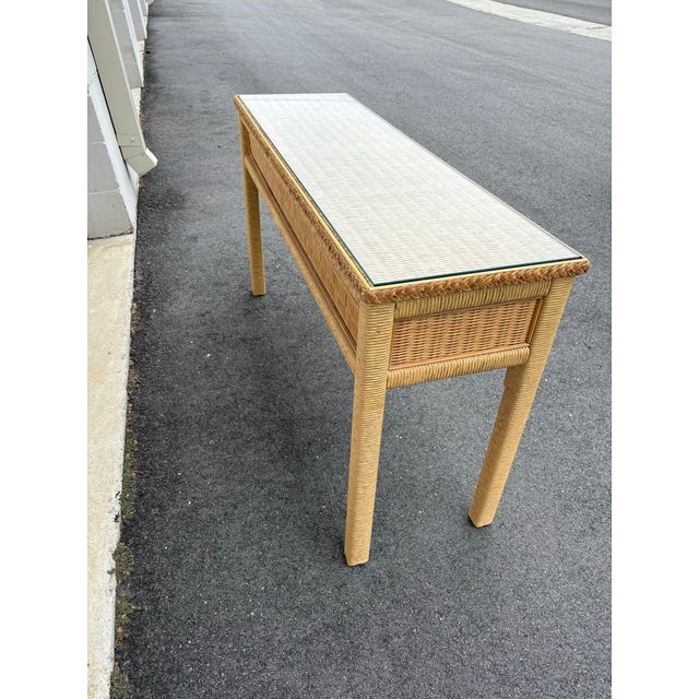 1980s Henry Link Vintage Wicker Console Table For Sale - Image 9 of 9