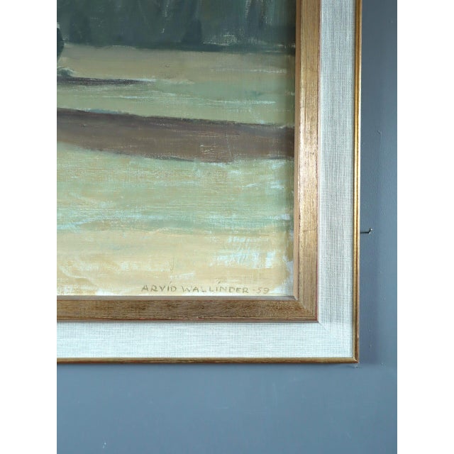 1959 Mid-Century Modern 'Fields at First Light' Vintage Swedish Original Landscape Oil Painting, Framed For Sale - Image 6 of 12