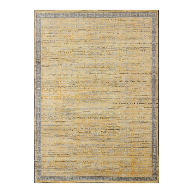 Modern Khotan Rug With All-Over Geometric Design in Yellow and Gray For Sale