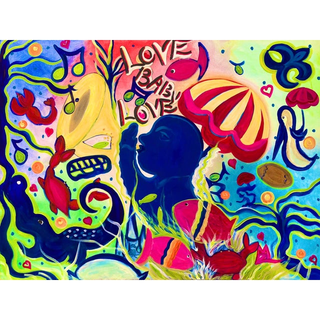 Louis Armstrong, "Love, Baby Love" Giclee, Canvad Print, New Orleans Louisiana Painting Giclee by Mina Zavala Lanzas, Hand Embellished and Texturized For Sale