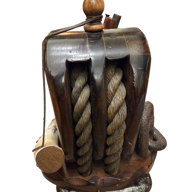 Vintage Pirates Caribbean Table Lamp Flintlock Block Tackle Pulley Nautical Maritime For Sale - Image 9 of 17