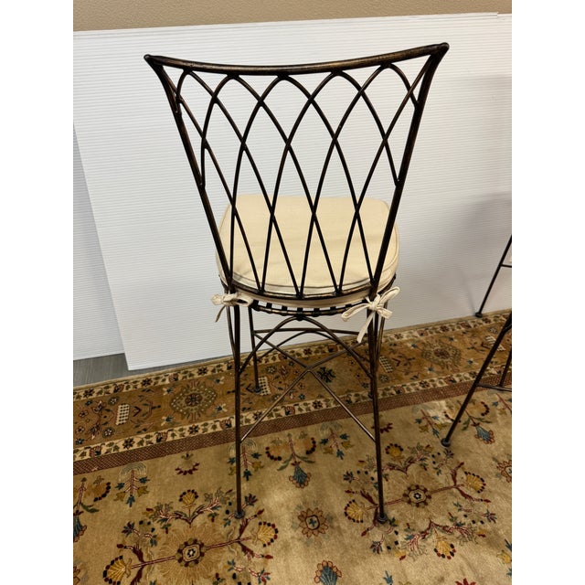 2010s Wrought Iron Bar Stools With Cushions, Set of Three For Sale - Image 5 of 12