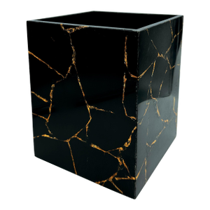 Black Obsidian With Gold Foil Waste Basket by Etereo New York
