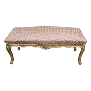 1950s Beautiful Gilt Wood French Upholstered Window Bench For Sale