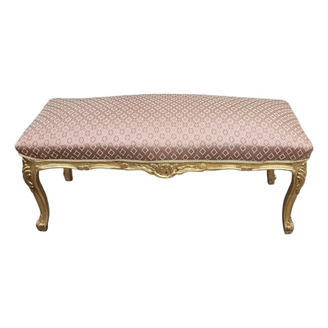 1950s Beautiful Gilt Wood French Upholstered Window Bench For Sale
