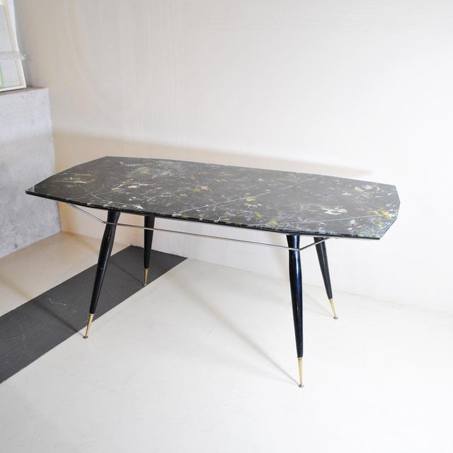 Dining Table with Hexagonal Wooden Feet & Brass Terminals, 1960s For Sale - Image 4 of 15