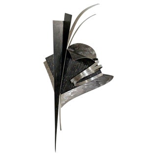 1990s Vintage Contemporary Signed Steel Metal Wall Sculpture by Christiane Martens For Sale