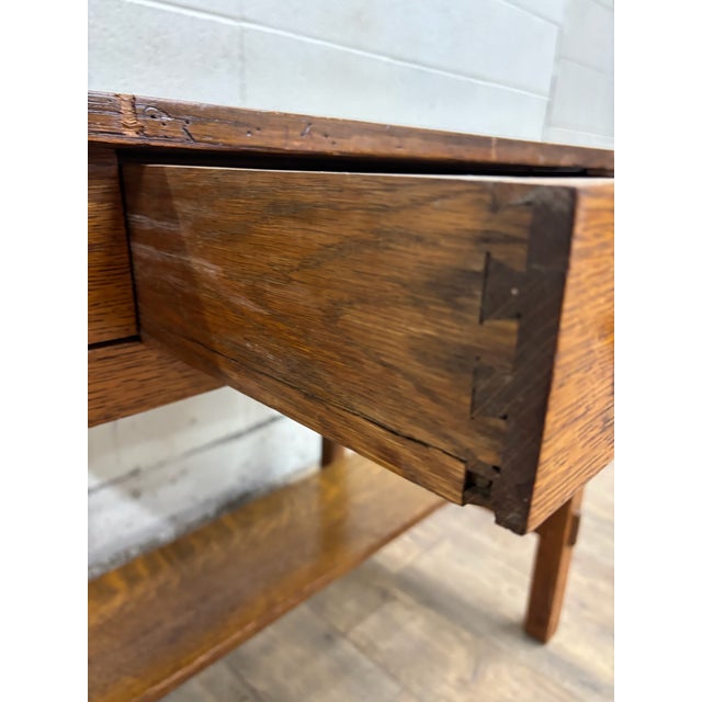 Brown Antique Oak Craft by Ramsey Alton Stickley Mission Style Desk Library Table For Sale - Image 8 of 14