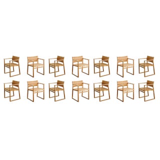 Danish Mid Century Wood & Rattan BM-61 & BM-62 Dining Chairs by Børge Mogensen, 1960s, Set of 14 For Sale