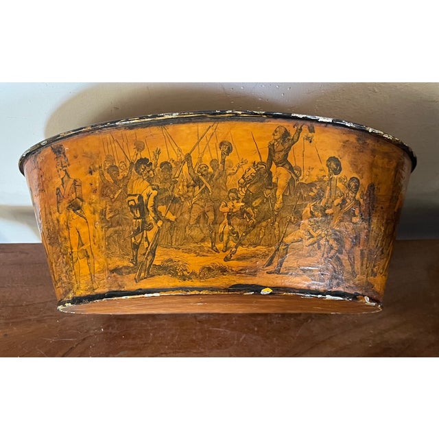 Early 20th Century French Tole Cachepot Planter Decorated With Scenes of Napoleon and Duke of Wellington at Waterloo For Sale In New York - Image 6 of 12