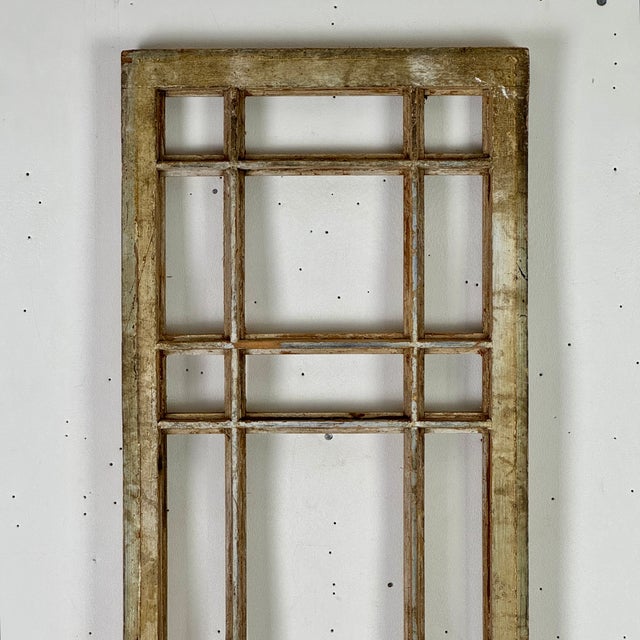 Tan Mondrain Inspired Architecturally Salvaged Grill Style Tall Wood Window Frame For Sale - Image 8 of 13
