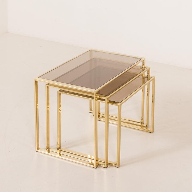 Gold Vintage Brass Nesting Tables, Italy, 1970s, Set of 3 For Sale - Image 8 of 12