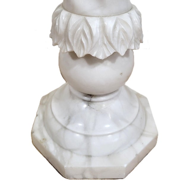 Vintage Italian Carved Carrara Marble Pedestal Plant Stand Column For Sale - Image 10 of 10
