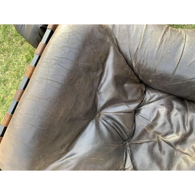 Mid-Century Brown Tufted Leather Armchairs & Ottoman in the style of Percival Lafer, 1960s, Set of 3 For Sale - Image 10 of 11