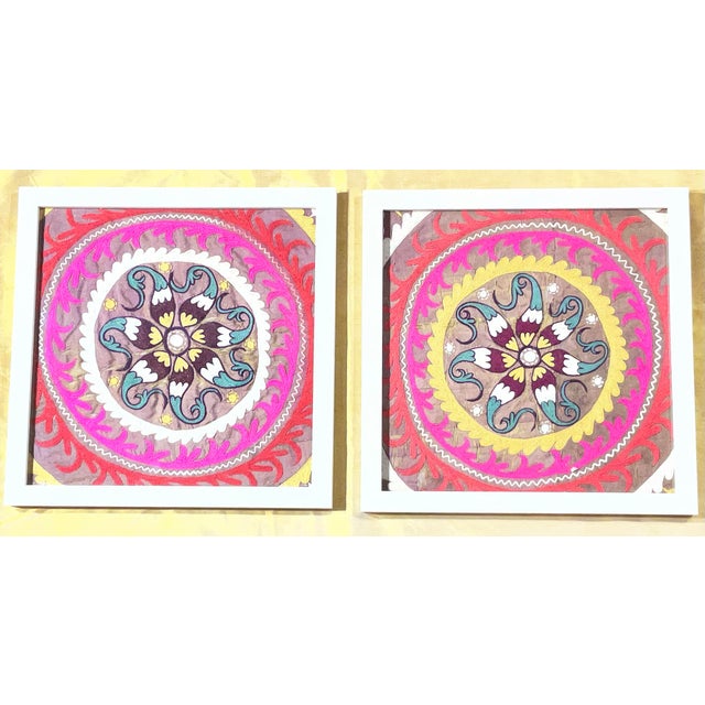 Pair of 19 Century Antique Silk Suzani Wall Hanging For Sale - Image 4 of 10