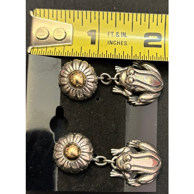 Barry Kieselstein Cord Sterling Silver 925 & 14k Gold Frog & Flower Dangle Earrings, Playful Pair. For Sale In Greensboro - Image 6 of 6