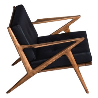 Restored Poul Jensen for Selig Danish Z Chair Black Leather 1950s For Sale
