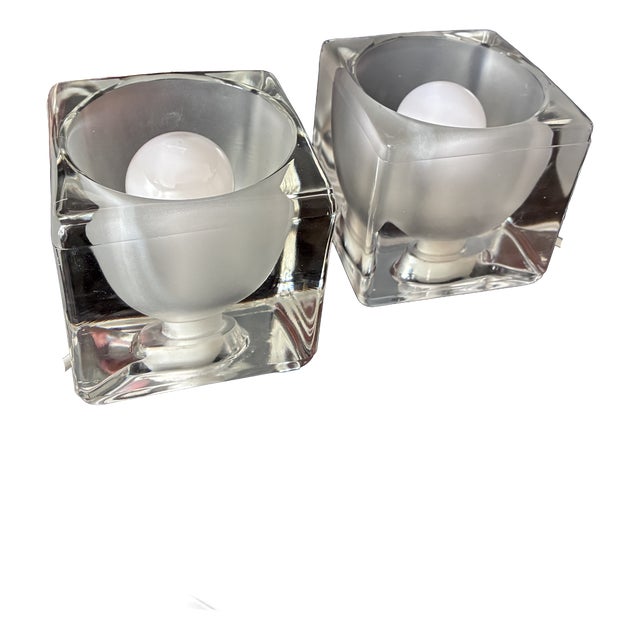 Ice Cube Glass Table Lamps, 1970, Set of 2 For Sale