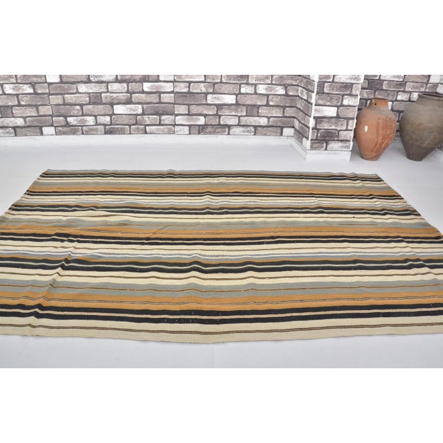 Mid-Century Modern 1960s Striped Deign Organic Wool Modern Kilim For Sale - Image 3 of 11