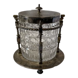 1960s Silver Plate and Cut Crystal Biscuit/Pickle Jar