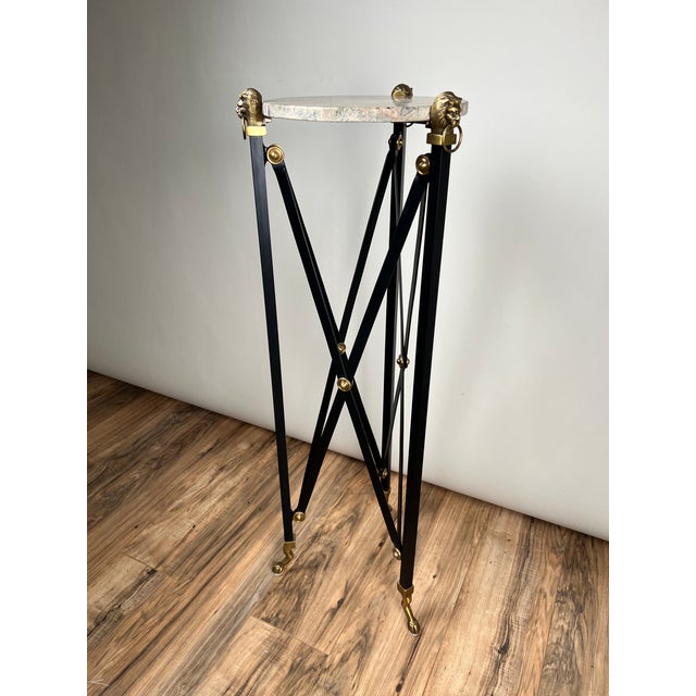 French Vintage Maison Jansen Style Marble Top Sculpture Stand For Sale - Image 3 of 8