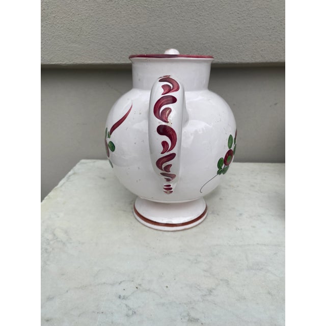 French Country French Faience Handled Pot Pitcher Circa 1950 For Sale - Image 3 of 7
