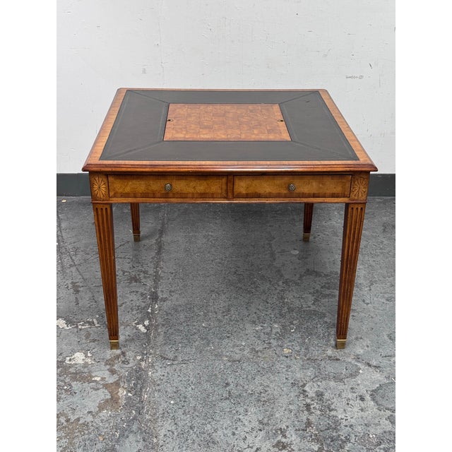 Brown Scarborough House Leather Top Crotch Mahogany Game Table For Sale - Image 8 of 12