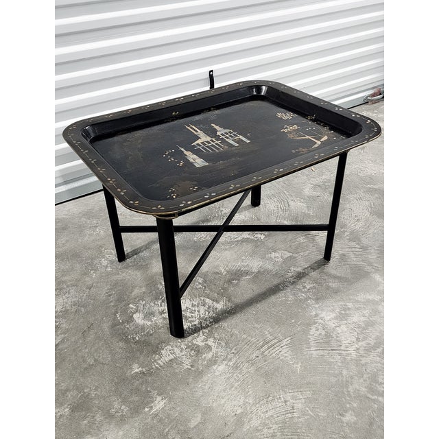 Vintage Chinoiserie Style Ebonized & Mother of Pearl Side Table For Sale - Image 12 of 12