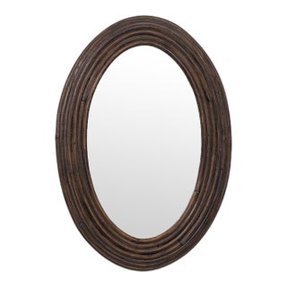 1960s French Rattan Oval Mirror For Sale