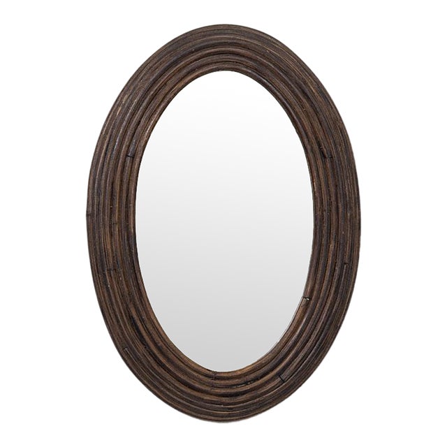1960s French Rattan Oval Mirror For Sale