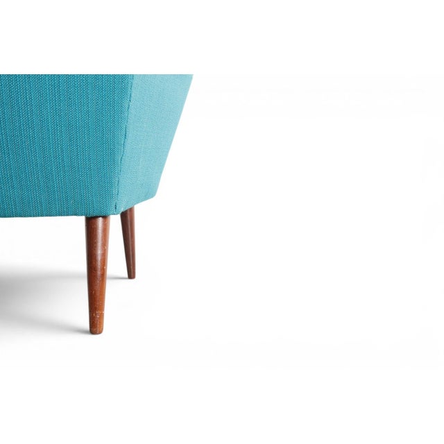 Wood 1960s Danish Low-Back Lounge Chair in Blue Wool + Teak For Sale - Image 7 of 8