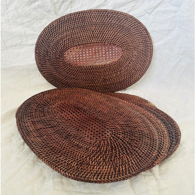 Dark brown set of 6 Rattan Placemats. Perfect for a summer bbq or Rustic table setting. 13.25in w x 19in d x .25in h Make...
