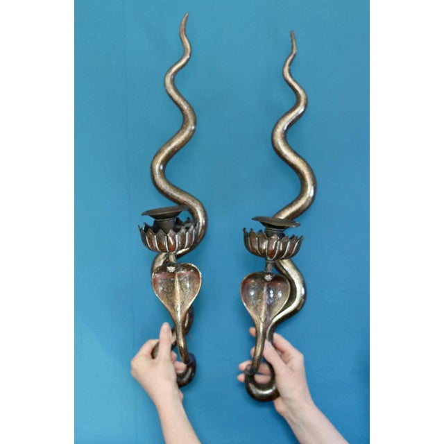 Egyptian Revival Style Engraved Brass Cobra Sconces, Set of 2 For Sale - Image 13 of 18