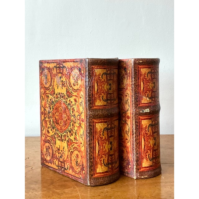 Vintage Boho Leather Bound Book Boxes - Set of 2 For Sale - Image 9 of 9
