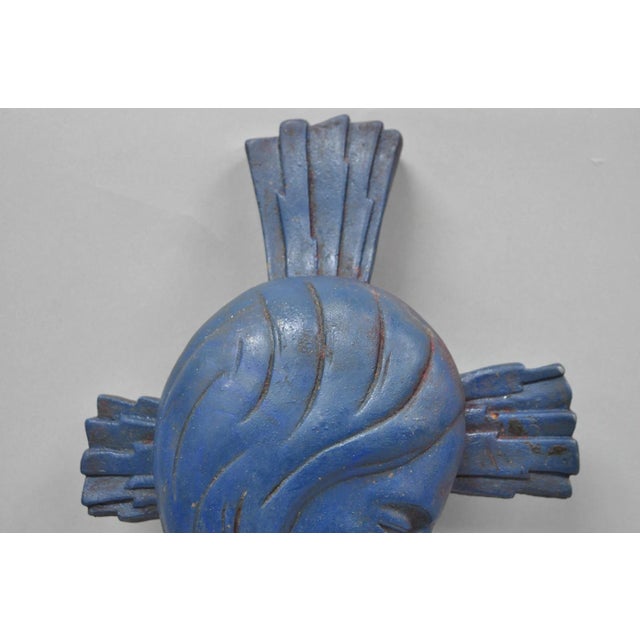 Blue Vintage Religious Jesus Sculpted Resin Blue Mid Century Wall Crucifix Cross For Sale - Image 8 of 14