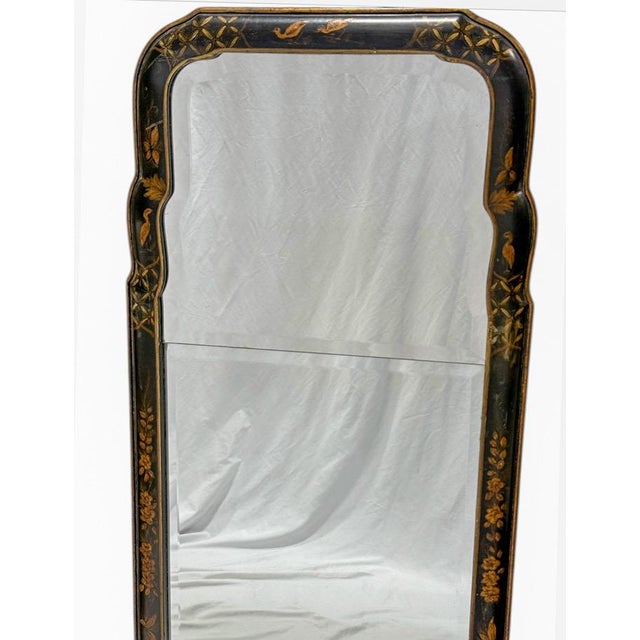 Wood Friedman Bros. Black Chinoiserie Colonial Williamsburg Restoration Wall Mirror For Sale - Image 7 of 8