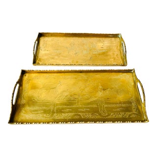 Chinoiserie Brass Trays - Pair For Sale