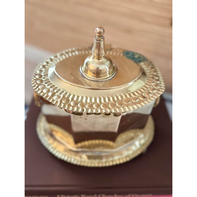Antique Brass Lidded and Footed Box- Brass Container For Sale - Image 4 of 8