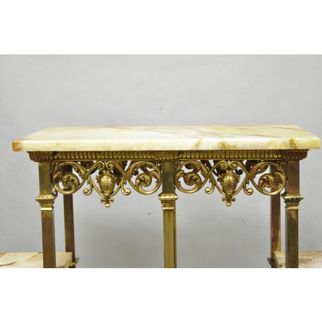 Victorian Antique Victorian Brass & Onyx Ornate Tiered Etagere Curio Display Stand Shelf For Sale - Image 3 of 18
