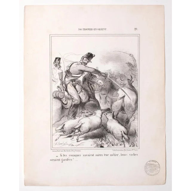 The Hunting is an original lithograph on paper realized by an Anonymous artist of the XIX century. Titled at the top...
