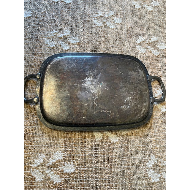 Vintage Silver Plate Butler’s Tray Ornate Floral Engraving by Haddon For Sale In Chicago - Image 6 of 10