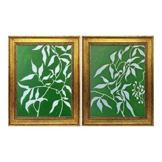 Original Framed Acrylic Botanical Painting Organic Boho Art Floral Wall Art by Tatiana Duperault For Sale