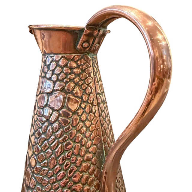 Copper English Arts & Crafts Crocodile Stamped Copper Pitcher For Sale - Image 8 of 11