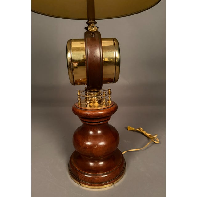Mid 20th Century Large Brass & Mahogany Nautical Desk Lamp With Clock and Barometer Swivel Head For Sale - Image 12 of 15