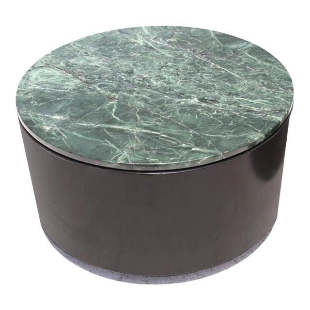Mid-Century Modern Paul Mayen Style Green Marble Top Drum Side Table 2 Available For Sale