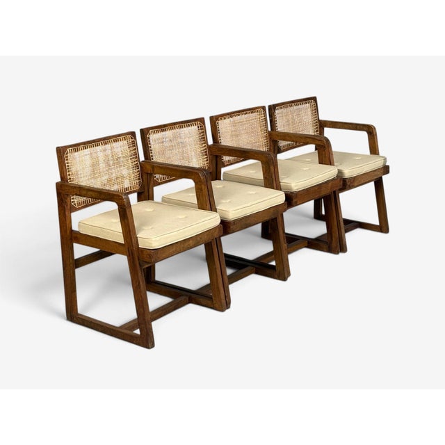 Brown Pierre Jeanneret, Six Dining Chairs, Teak, Cane, Chandigarh, India, 1960s For Sale - Image 8 of 16