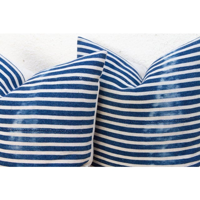 Textile Coastal Stripe, Pair of Vintage Indigo Striped Pillows For Sale - Image 7 of 8