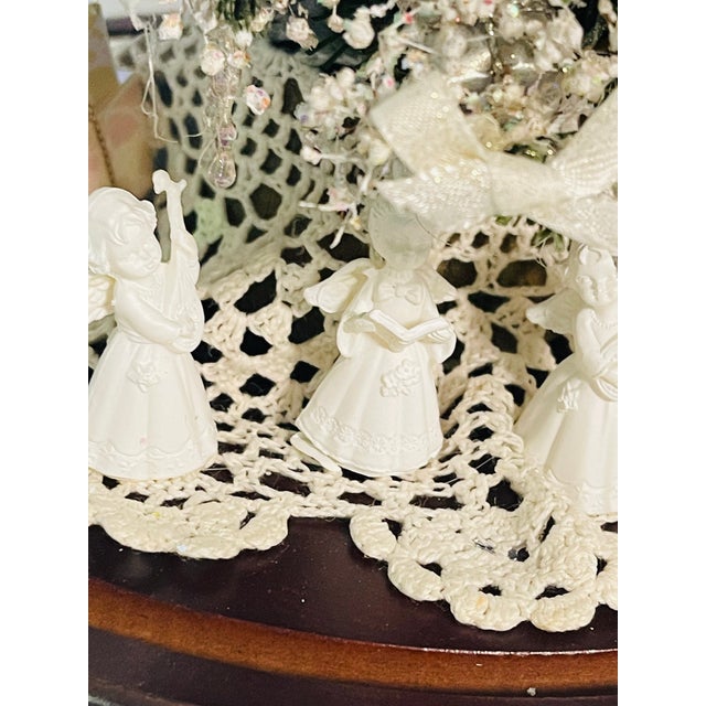 Glass Vintage Artisan Mini Christmas Tree W Angels Under Glass Dome For Sale - Image 7 of 8
