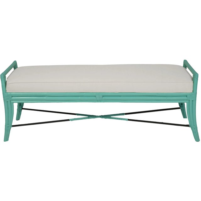 Coastal Malacca Bench - Turquoise For Sale - Image 3 of 3