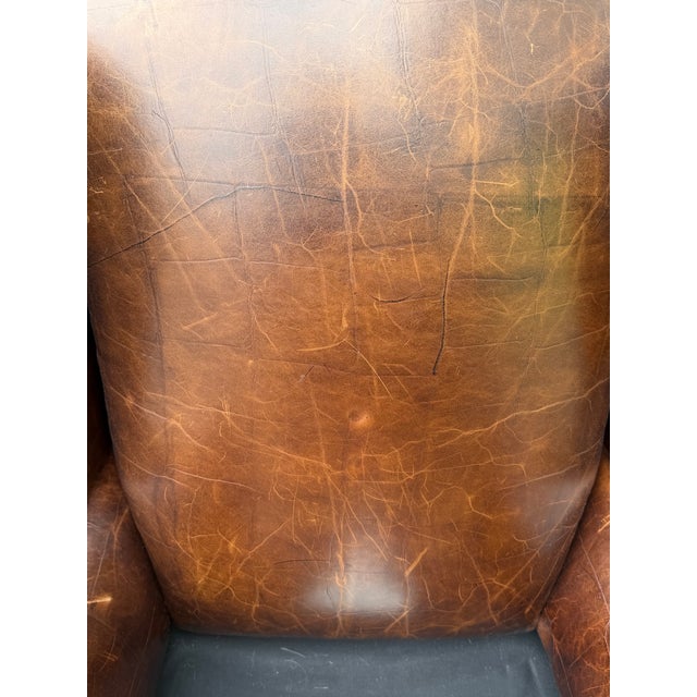 Vintage Barclay-Butera Brown Leather Wingback Chairs With Brass Nailhead Trim, a Pair For Sale - Image 12 of 12